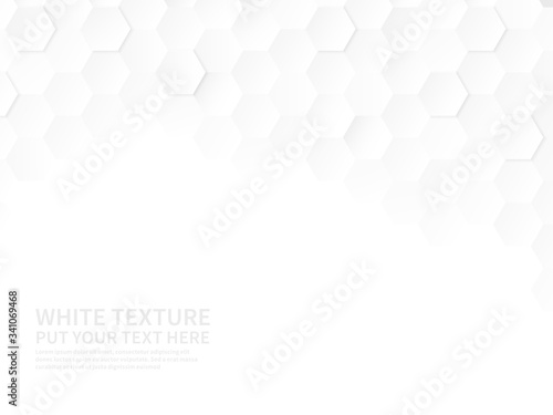 White hexagons. Technologic hexagonal pattern, geometric honeycomb gradient wallpaper, 3d paper style abstract advertising vector background