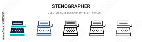 Stenographer icon in filled, thin line, outline and stroke style. Vector illustration of two colored and black stenographer vector icons designs can be used for mobile, ui,