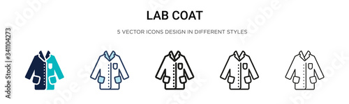 Lab coat icon in filled, thin line, outline and stroke style. Vector illustration of two colored and black lab coat vector icons designs can be used for mobile, ui,