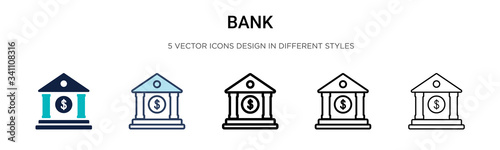 Bank icon in filled, thin line, outline and stroke style. Vector illustration of two colored and black bank vector icons designs can be used for mobile, ui,