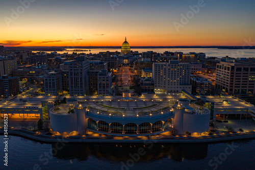 Madison isthmus and capital at dusk