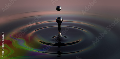 Black oil gold concept, Petroleum droplet with wave rings macro shot