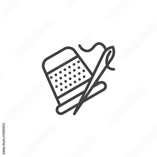 Sewing thimble and needle line icon. linear style sign for mobile concept and web design. Thimble for finger outline vector icon. Symbol, logo illustration. Vector graphics