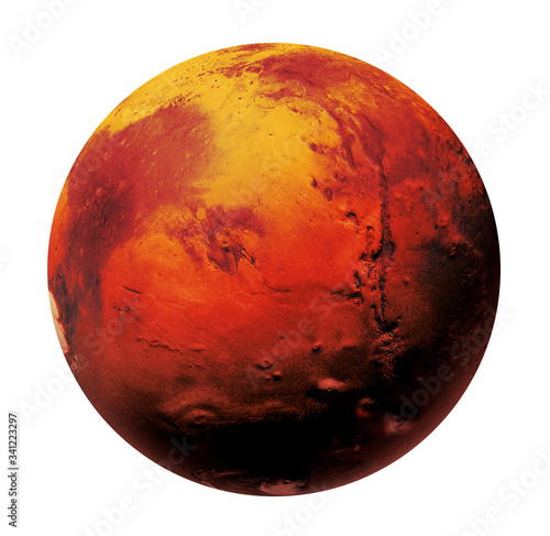 Mars the Red planet of the solar system in space. High resolution art presents planet Mars isolated on white.
