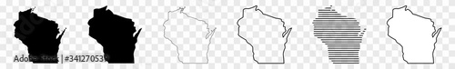 Wisconsin Map Black | State Border | United States | US America | Transparent Isolated | Variations
