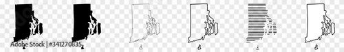 Rhode Island Map Black | State Border | United States | US America | Transparent Isolated | Variations