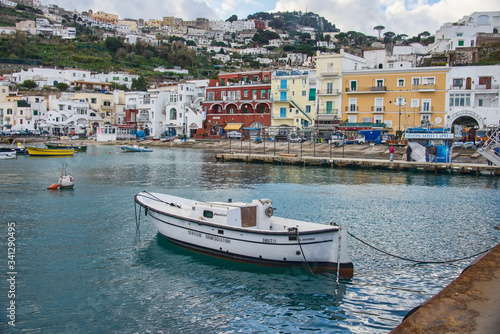 boats for tourists in the Marina Grande harbor, Capri, Italy