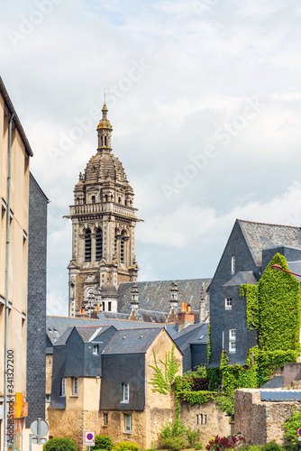 LE MANS, FRANCE - April 28, 2018: Traditional Cathedral building in Le Mans, France