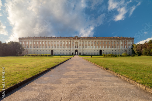 The Royal Palace in Caserta (Reggia di Caserta) Italy. Entrance of the The Royal Palace of Caserta, built in 18th century and former residence of Bourbon kings. Caserta, Italy, October 2018.