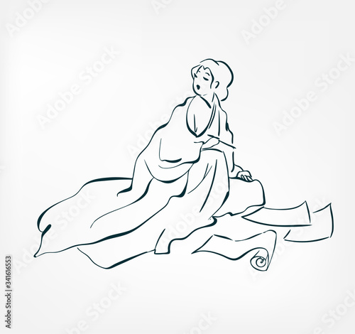 japanese girl traditional dress kimono sketch line vector illustration