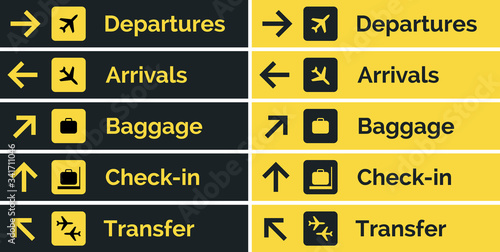 Airport sign departure arrival travel icon. Vector airport board airline sign, gate flight information