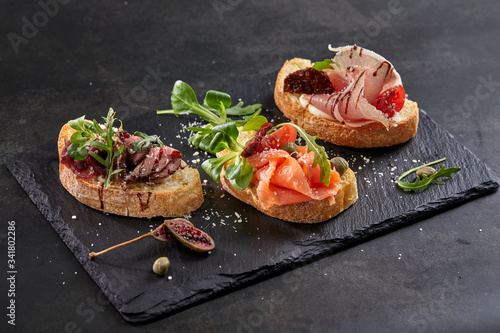 canape with meat and vegetables