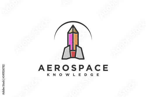 Rocket technology logo design aero space astronout icon symbol.