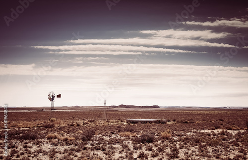 Windmill Wind pump on a farm in rural Karoo area of South Africa