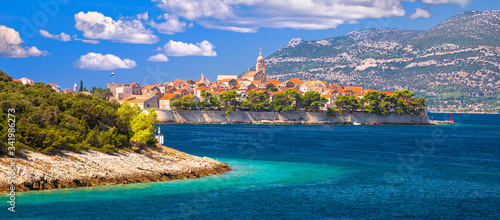 Historic town of Korcula archipelago panoramic view