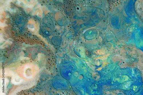 Abstract liquid ink marble color waves and bubbles