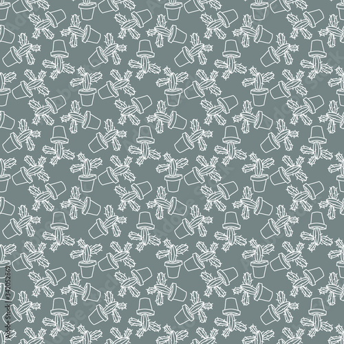 Grey cactus seamless pattern: wallpaper print design, home wrapping texture. Vector graphics.