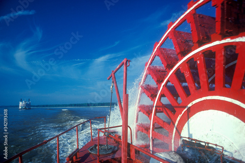 A steamboat paddle wheel on the Delta Queen Steamboat, Mississippi River