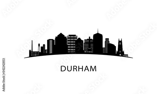 Durham city skyline. Black cityscape isolated on white background. Vector banner.