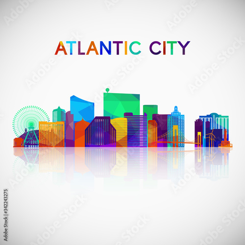 Atlantic city skyline silhouette in colorful geometric style. Symbol for your design. Vector illustration.