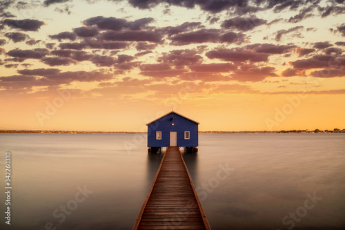 Sunrise over the Matilda Bay boathouse in the Swan River
