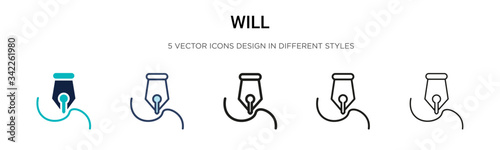 Will icon in filled, thin line, outline and stroke style. Vector illustration of two colored and black will vector icons designs can be used for mobile, ui, web