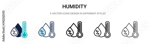 Humidity icon in filled, thin line, outline and stroke style. Vector illustration of two colored and black humidity vector icons designs can be used for mobile, ui, web