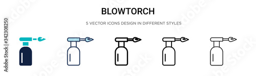 Blowtorch icon in filled, thin line, outline and stroke style. Vector illustration of two colored and black blowtorch vector icons designs can be used for mobile, ui, web