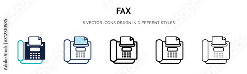 Fax icon in filled, thin line, outline and stroke style. Vector illustration of two colored and black fax vector icons designs can be used for mobile, ui, web