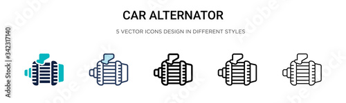 Car alternator icon in filled, thin line, outline and stroke style. Vector illustration of two colored and black car alternator vector icons designs can be used for mobile, ui, web