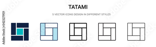 Tatami icon in filled, thin line, outline and stroke style. Vector illustration of two colored and black tatami vector icons designs can be used for mobile, ui, web