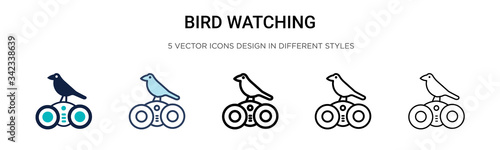 Bird watching icon in filled, thin line, outline and stroke style. Vector illustration of two colored and black bird watching vector icons designs can be used for mobile, ui, web