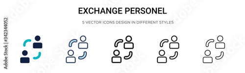 Exchange personel icon in filled, thin line, outline and stroke style. Vector illustration of two colored and black exchange personel vector icons designs can be used for mobile, ui, web