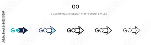 Go icon in filled, thin line, outline and stroke style. Vector illustration of two colored and black go vector icons designs can be used for mobile, ui, web