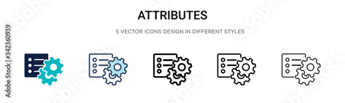 Attributes icon in filled, thin line, outline and stroke style. Vector illustration of two colored and black attributes vector icons designs can be used for mobile, ui, web