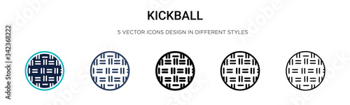 Kickball icon in filled, thin line, outline and stroke style. Vector illustration of two colored and black kickball vector icons designs can be used for mobile, ui, web