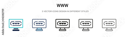 Www icon in filled, thin line, outline and stroke style. Vector illustration of two colored and black www vector icons designs can be used for mobile, ui, web