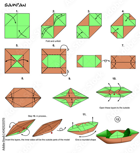 Origami ship diagram chinese boat sampan instructions