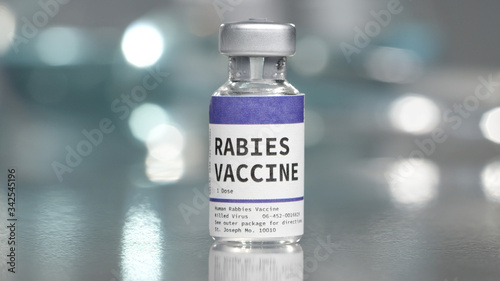 Rabies vaccine vial in medical lab