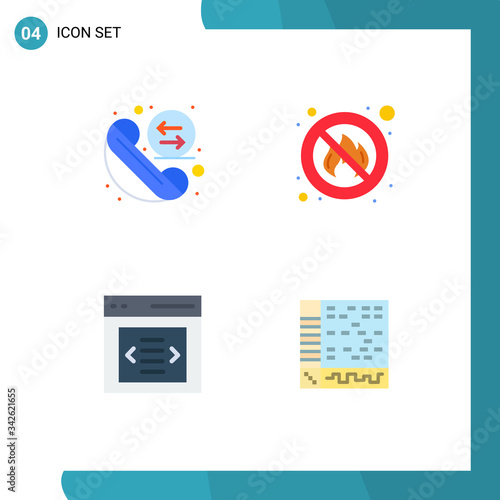 Flat Icon Pack of 4 Universal Symbols of call, interface, redial, no, user