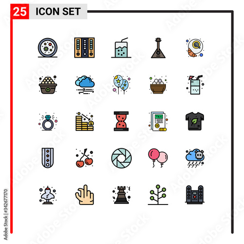 Stock Vector Icon Pack of 25 Line Signs and Symbols for coffee, sound, cocktail, music, balalaika