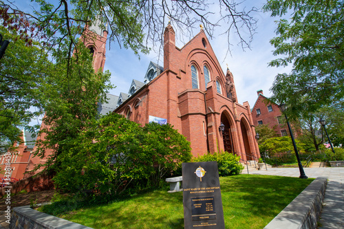 Saint Mary of the Assumption Parish Church at 5 Linden Pl at Harvard Street in Brookline Village, town of Brookline, Massachusetts MA, USA. 