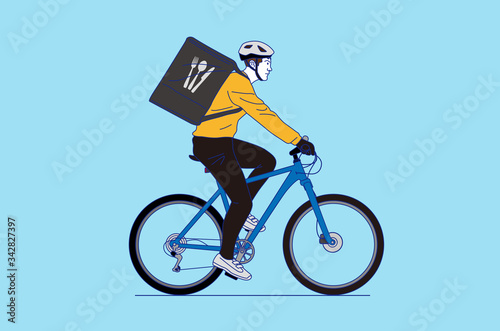 Man delivering food by bicycle , vector illustration