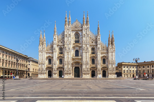 Milan Italy, city skyline at Milano Duomo Cathedral empty nobody