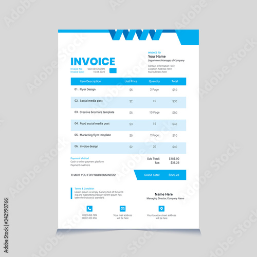 Corporate blue abstract modern invoice template