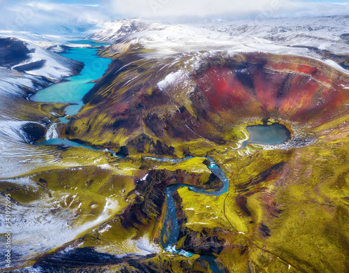 Volcanic Crater in the Highlands of Iceland Aerial