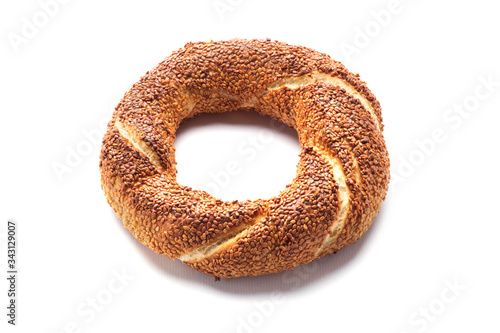 Turkish bagel on white background (simit)