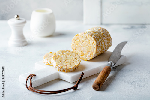 Raw tempeh from soybeans, wholefoods