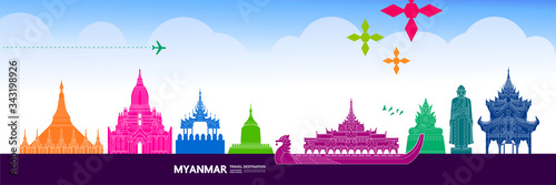 Myanmar travel destination grand vector illustration. 