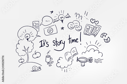 vector sketch lettering word doodle concept illustration it's story time